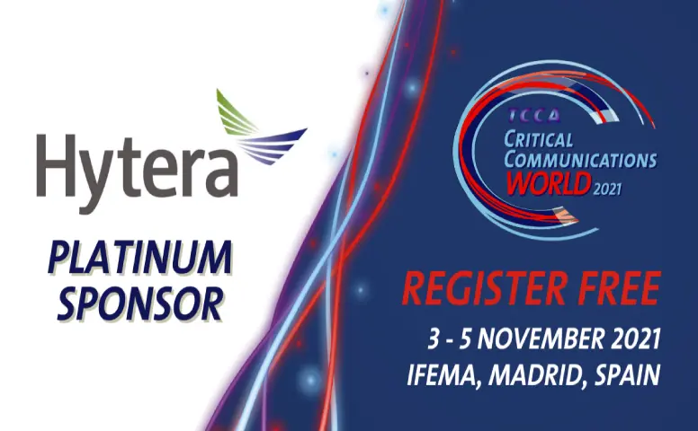 Hytera is proud to be a Platinum sponsor for this year's Critical Communications World, taking place in Madrid in November.