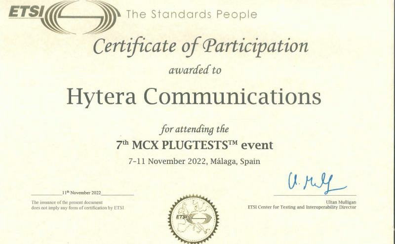 Hytera Takes Part in the 7th MCX Plugtests