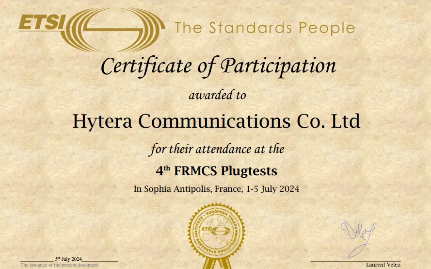 Hytera Participates in the 4th ETSI FRMCS Plugtests